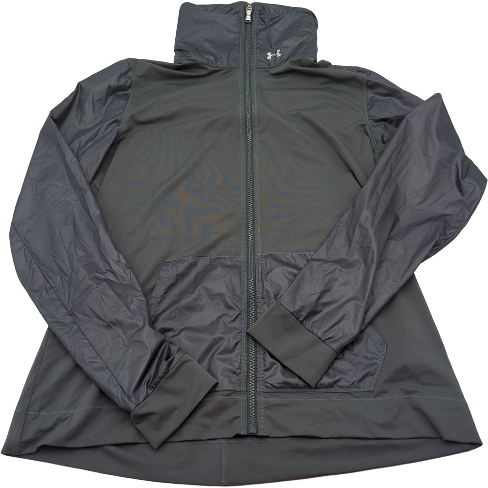 Under Armour Womens XL Gray Full Zip Fitted Hybrid Mock Neck Athletic Jacket